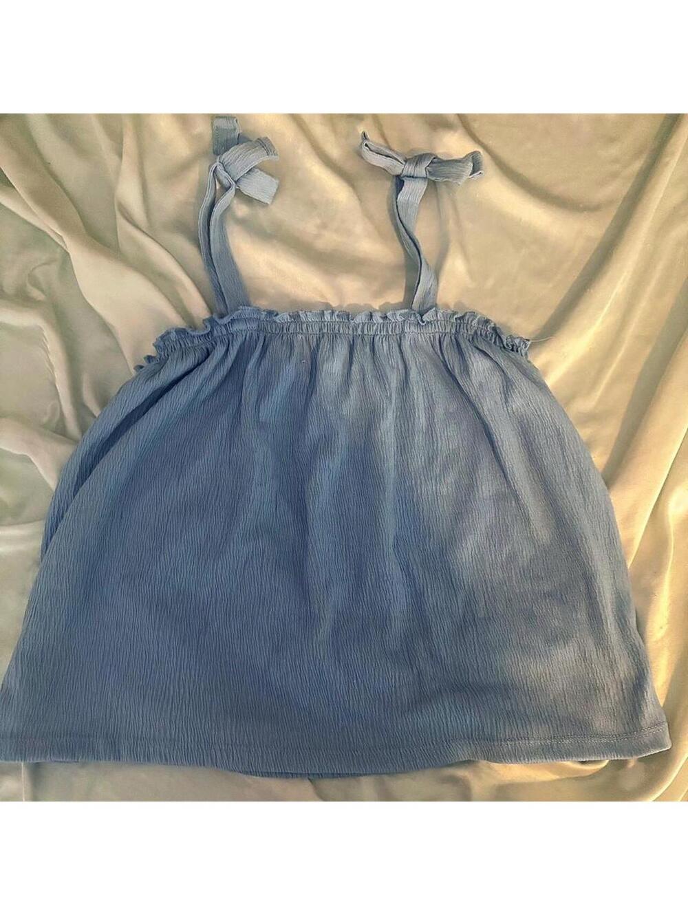 H&M Blue Women's Tank Top with Bow Detail, Size 7, Very Good Condition